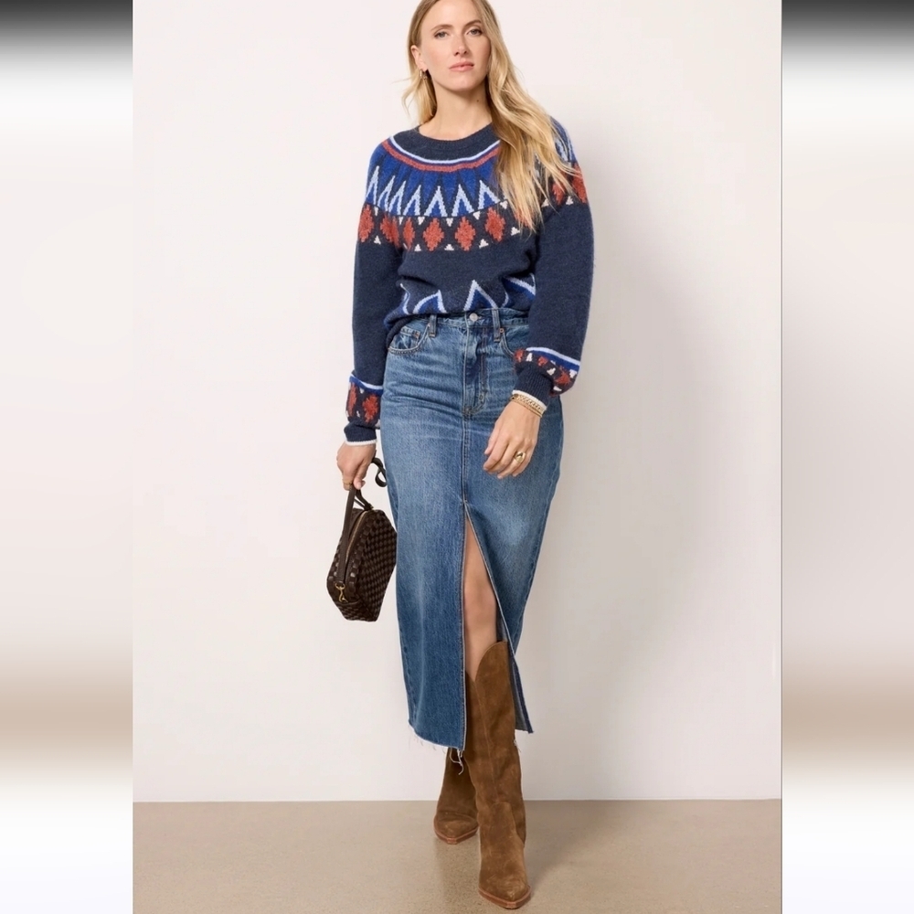 Sundry Fairisle Crewneck Sweater Size Medium Blue Milticolor